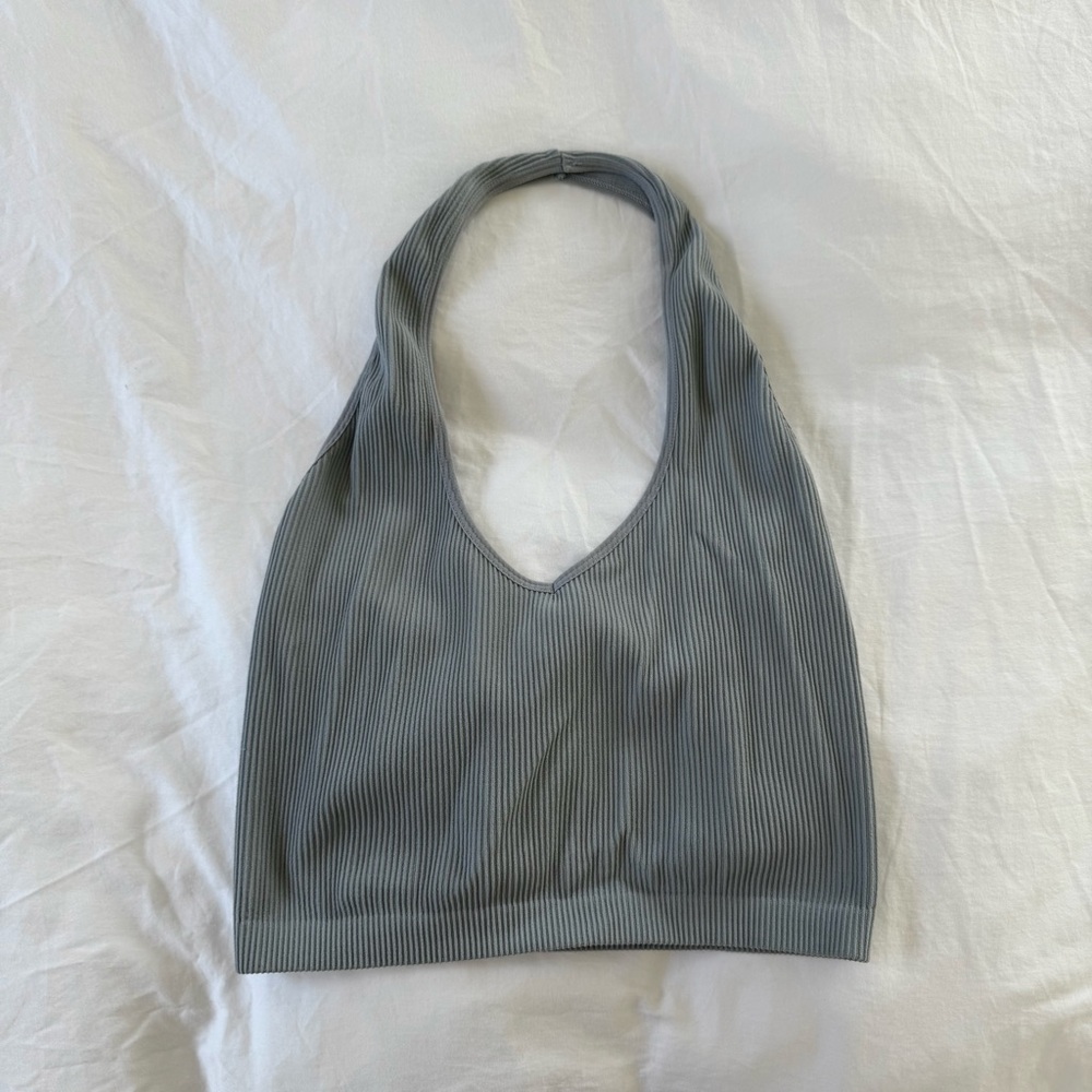 Aritzia Sunday Best Baby Blue Ribbed Halter Crop Top
